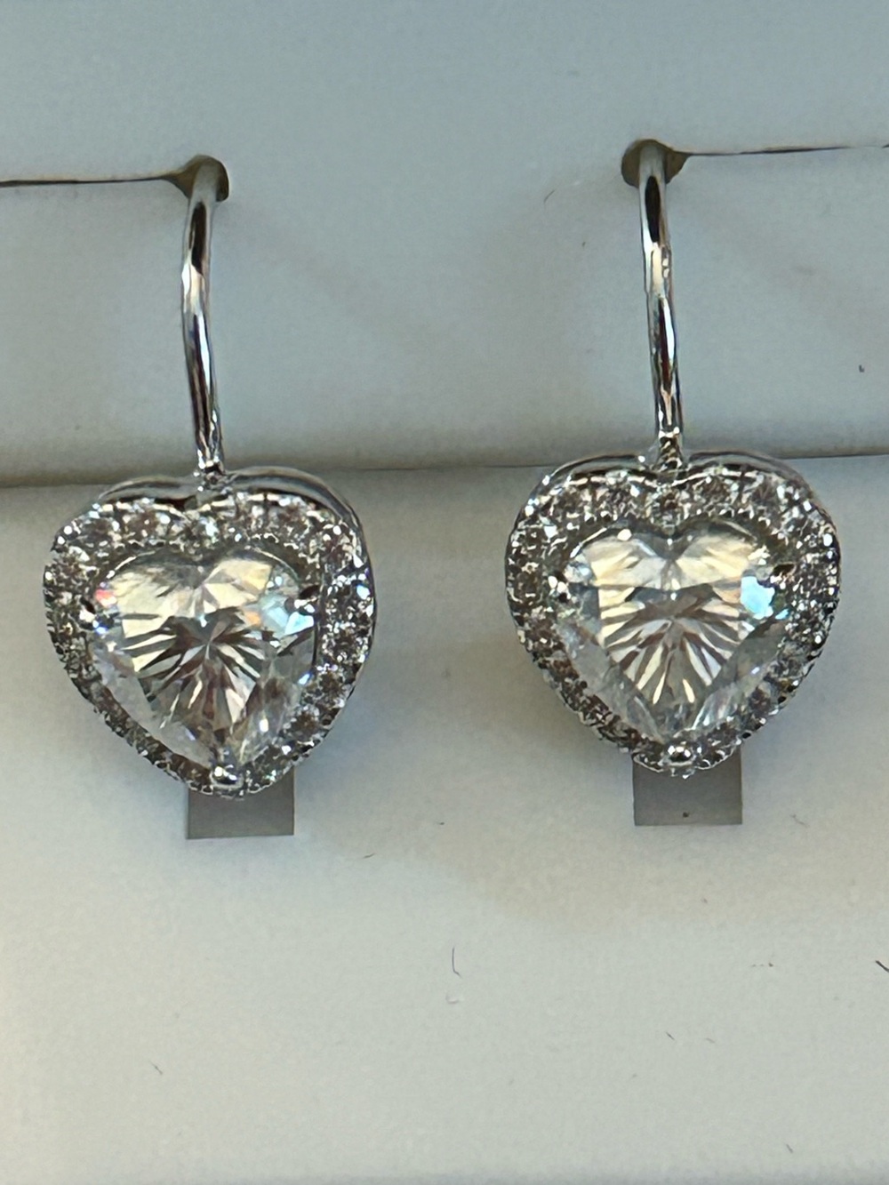 2.00CTW Heart-Shaped 💙 Moissanite Leverback Halo Drop Earrings in 925 SSilver
